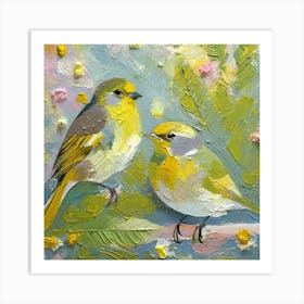 Firefly A Modern Illustration Of 2 Beautiful Sparrows Together In Neutral Colors Of Taupe, Gray, Tan (61) Art Print