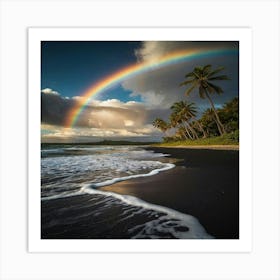 Rainbow Over Black Sand Beach Art Print