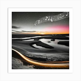 Music Notes At Night Art Print