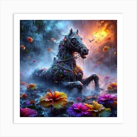 Horse In The Rain Art Print