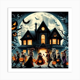 Halloween Children In Front Of House Art Print