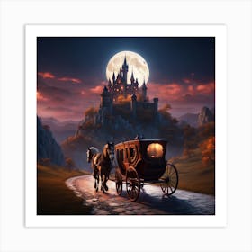 Horse Drawn Carriage At Night Art Print