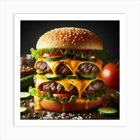 Burger With Cheese And Vegetables Art Print