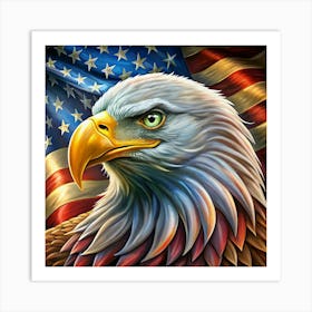 Bald Eagle With American Flag Background Art Print