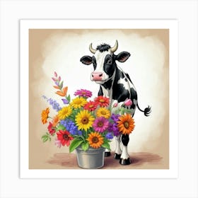 Cow With Flowers 17 Art Print