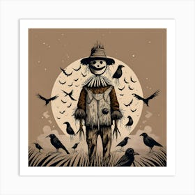 Whimsical scarecrow wall art print, Scarecrow in a field canvas artwork, Rustic scarecrow decor for walls, Harvest season scarecrow wall print, Scarecrow and pumpkins wall art, Fall-themed scarecrow painting print, Scarecrow art for farmhouse decor, Cute scarecrow illustration on canvas, Autumn scarecrow scene wall decor, Scarecrow in the garden art print. 1 Art Print