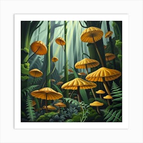 Mushrooms In The Forest 1 Art Print