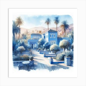 Watercolor Of A House In Morocco Jardin Majorelle Morocco Modern Blue Illustration 5 Art Print Art Print