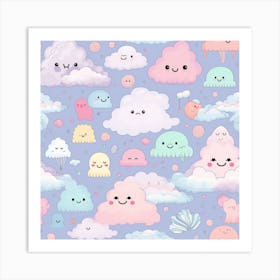 Kawaii Clouds Art Print