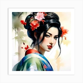 Japan Traditional Geisha Illustration By Ad 155 Art Print