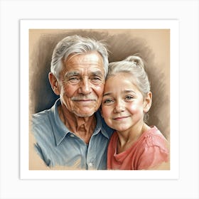 Portrait Of An Old Man And His Granddaughter Art Print