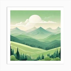 Misty mountains background in green tone 48 Art Print