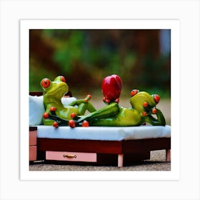 Frogs In Bed Art Print