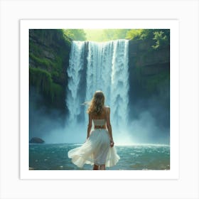 Taylor Swift In A Dreamlike Waterfall Scene, With Soft Watercolor Mists Art Print