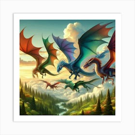 Dragons Flying In The Sky Art Print