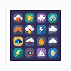 Weather Icons Set In Flat Design Art Print