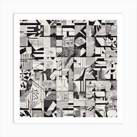 Abstract Geometric Patterns In Monochrome 3 Art Print