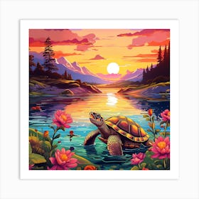 Turtle In The Water 2 Art Print