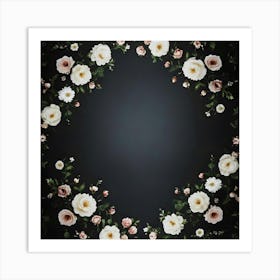 Floral Wreath On A Black Background Art Print