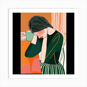 Woman With A Cup Of Coffee Art Print