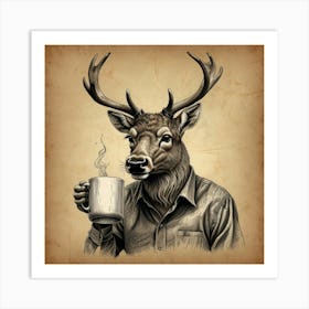 Deer With A Cup Of Coffee Art Print