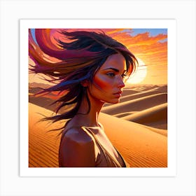 Sundown Girl At The Sand Dunes Art Print