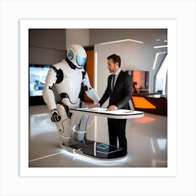 Futuristic Man And Robot Art Print