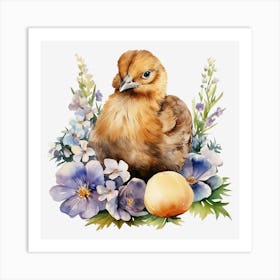 Chicken With Flowers Art Print