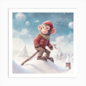 Monkey In The Snow Art Print