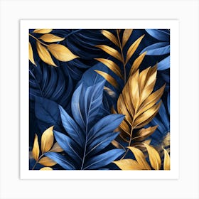 Gold And Blue Leaves 1 Art Print