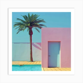 Pink House With Palm Tree 1 Art Print