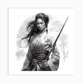 Samurai Girl drawing Art Print