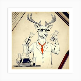 Deer In Lab Coat 1 Art Print