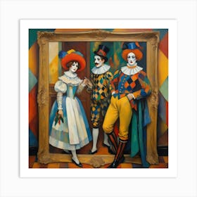 Harlequin Trio Taking A Photo Art Print