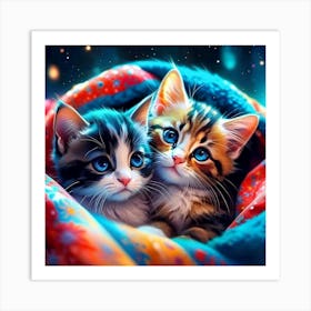 Two Kittens In A Blanket Art Print