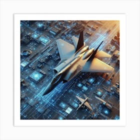 Futuristic Military Aircraft Flying Over City Art Print