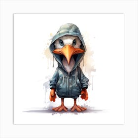 Watercolour Cartoon Stork In A Hoodie 1 Art Print