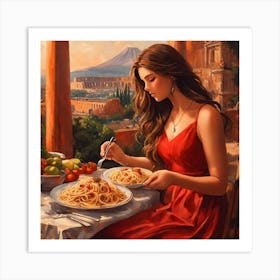 Girl Eating Spaghetti Art Print