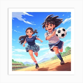 Two Girls Playing Soccer Anime 1 Art Print