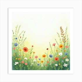 Wildflower Meadow Captured In A Dreamy Watercolor Painting Art Print