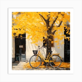 Yellow Bicycle In Autumn 2 Art Print