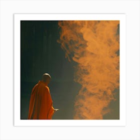 Monk Standing In Front Of Fire Art Print