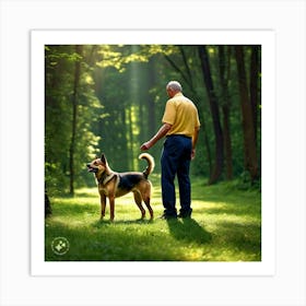 Man And Dog In The Woods Art Print