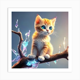 Cute Kitten Sitting On A Branch 1 Art Print