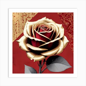 Gold Rose On Red Art Print