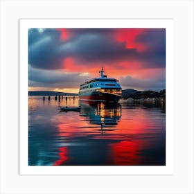 Sunset Cruise Ship Art Print