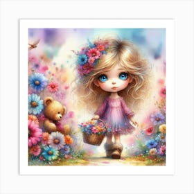 Little Girl With Teddy Bear 1 Art Print