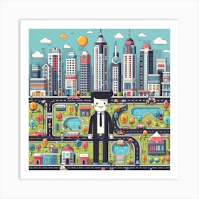 Cartoon Man In The City Art Print