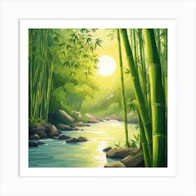 A Stream In A Bamboo Forest At Sun Rise Square Composition 21 Art Print