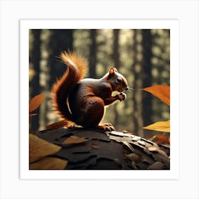 Squirrel In Autumn Forest 2 Art Print